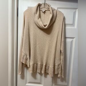 Anthropologie cream and gold cowl neck sweater shrug size medium